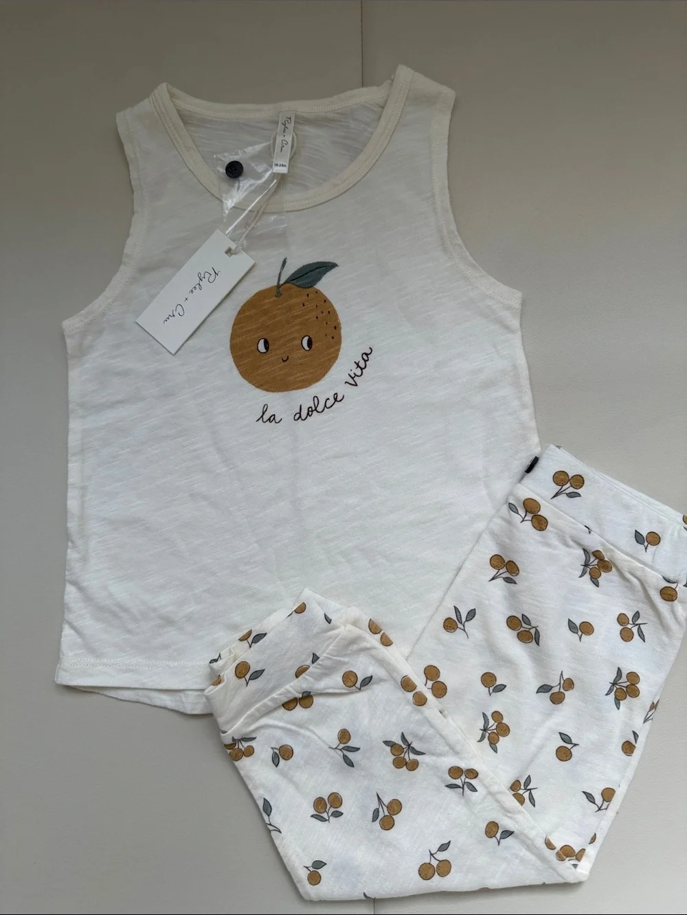 New NWT Rylee + Cru TANK + SLOUCH PANT SET with Orange Fruit Print